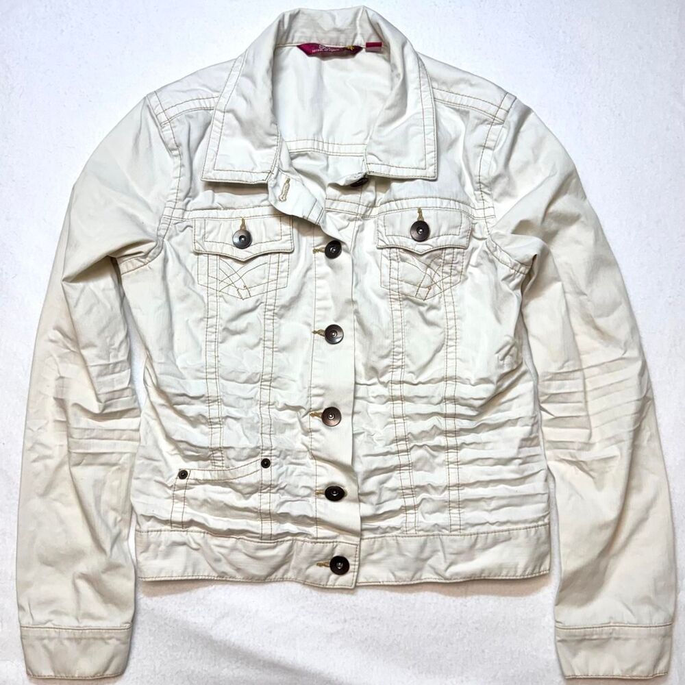vintage y2k mcbling so real so right cream denim ruched jacket size L